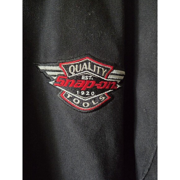 Snap On Tools Vtg XL Black Canvas Hooded Jacket Quilt Lined Workwear Hoodie Euc - Picture 2 of 11